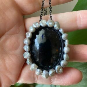 Jacki Holland - Black Tourmaline With Grey Keishi Pearls